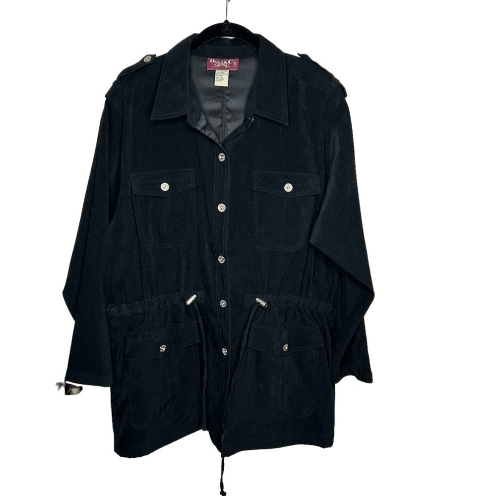 Denim & Co Women’s Cinched Waist Black Velvet Feel Jacket 1X